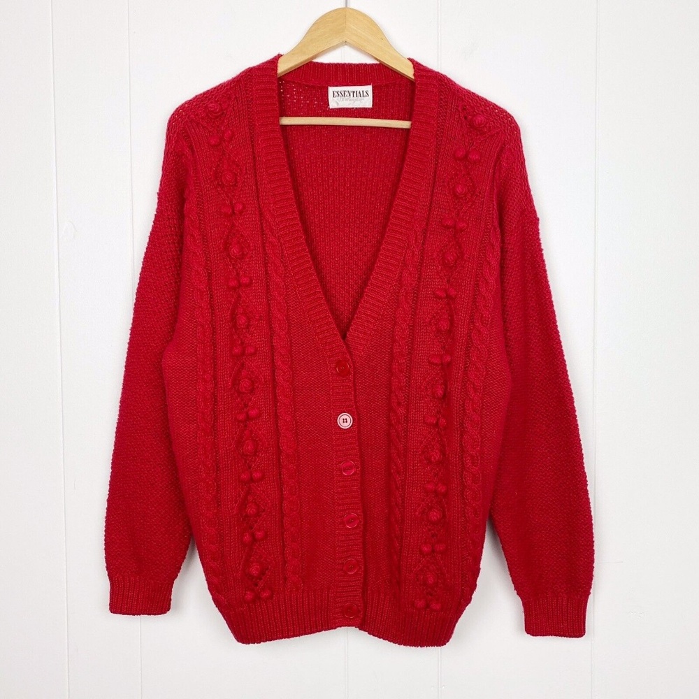 Vintage Worthington Essentials Women's Cardigan Sweater Medium Bobble Cable Knit